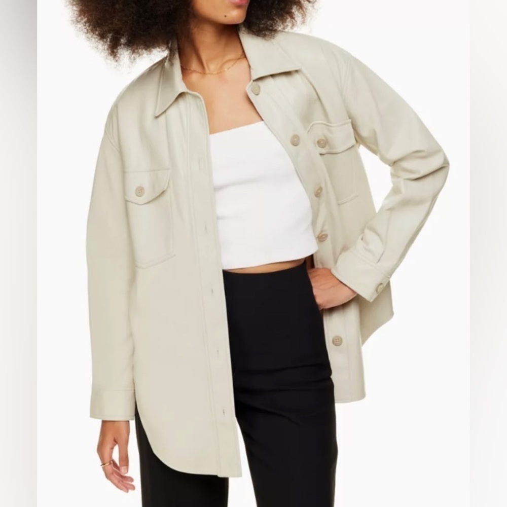 ARITZIA Wifred Sz M Oversized Ganna Shacket Shirt Jacket w/ Pockets Faux Leather